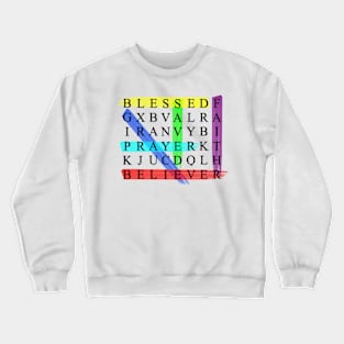 Blessed, Saved, Believer - Colorful Crossword Puzzle Crewneck Sweatshirt